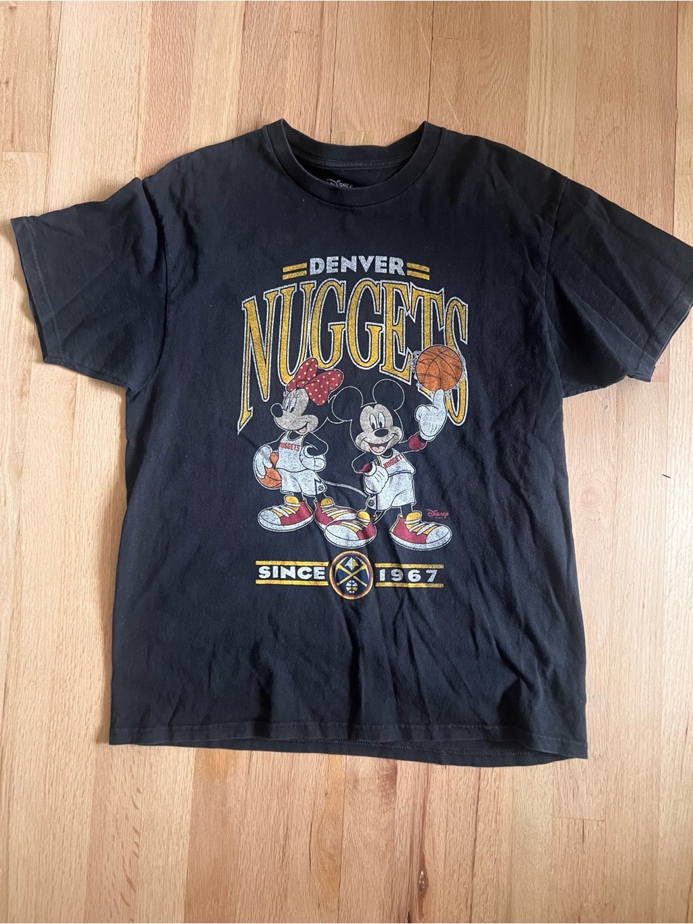 Disney x Junk Food Black Denver Nuggets Mickey & Minnie Short Sleeve Tee